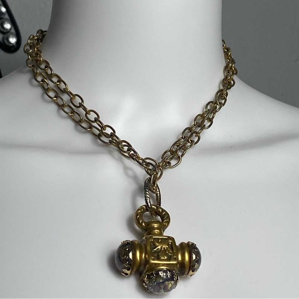 Antique 18th-century brass Italian Etruscan fob charm necklace 38” - Picture 7 of 13
